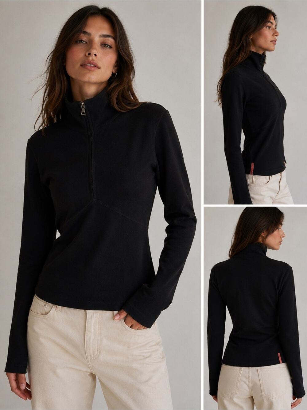 Vintage Prada Sport Black Half-Zip Mock Neck Long Sleeve Fleece Jacket M